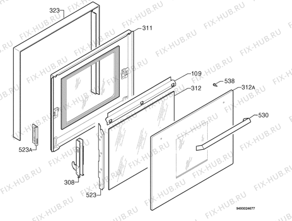 Взрыв-схема плиты (духовки) Electrolux EOB3790X - Схема узла Door 003